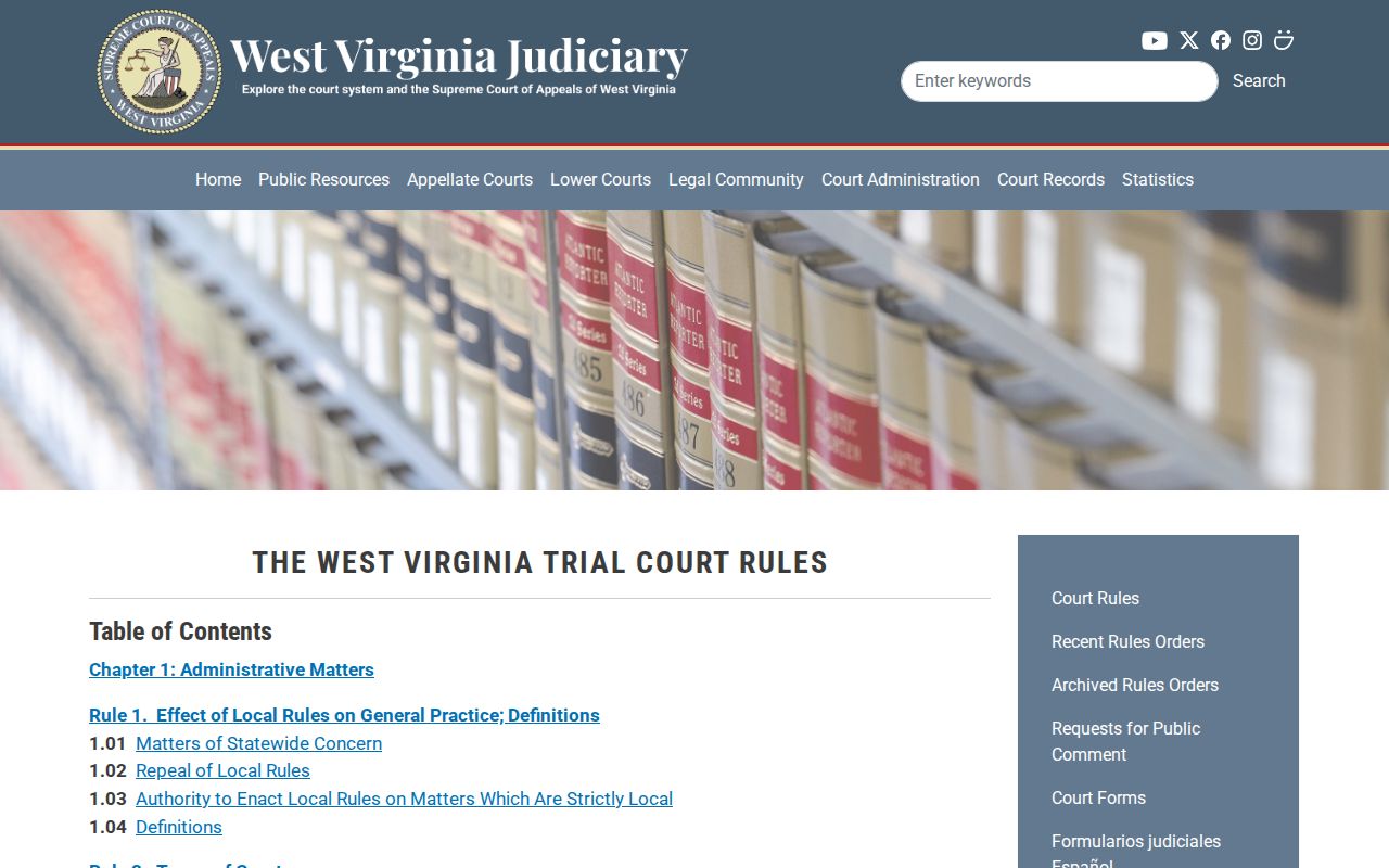 Wayne County court schedule context in the West Virginia Trial Court Rules