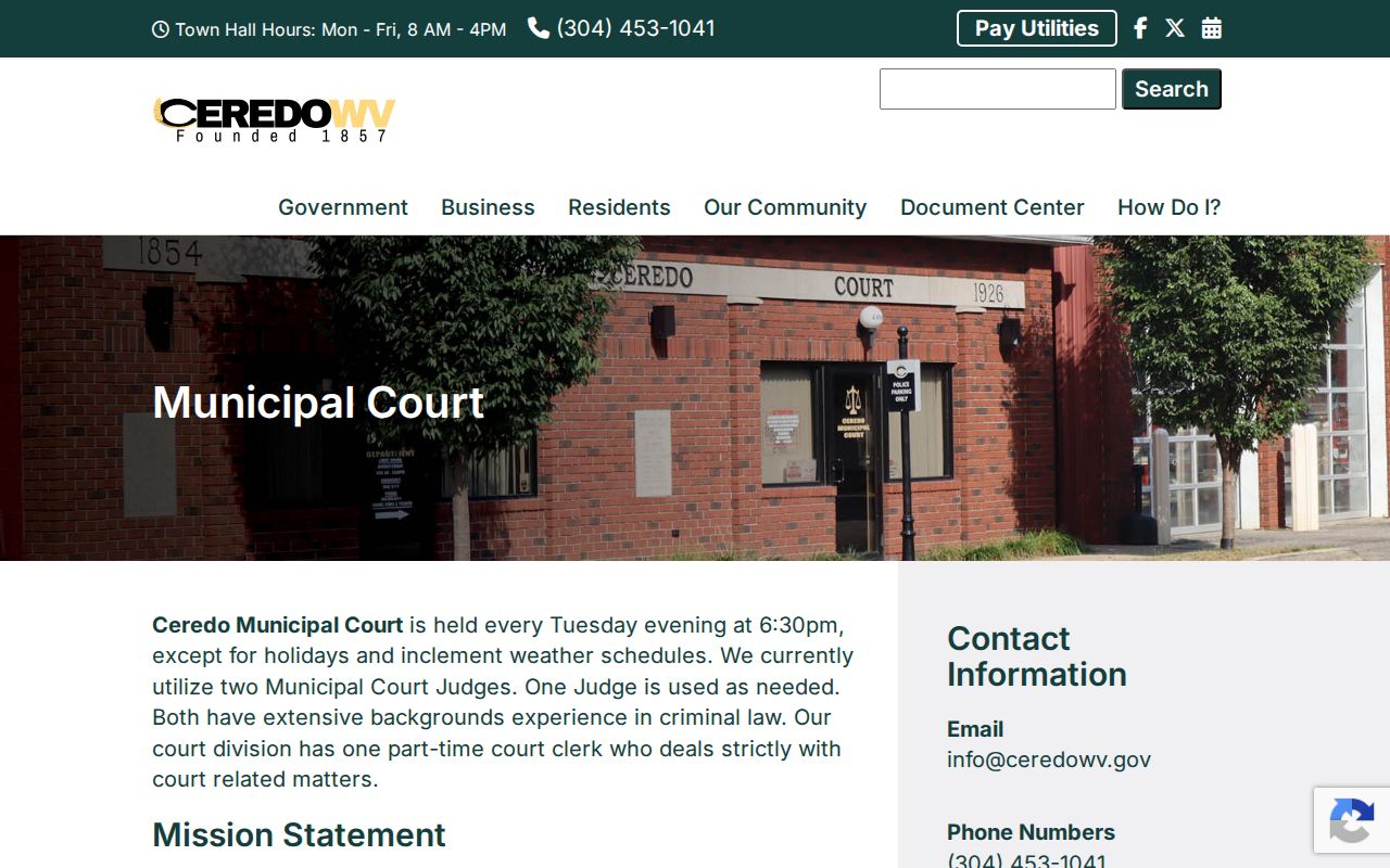 Wayne County Ceredo court records details on the official municipal court page
