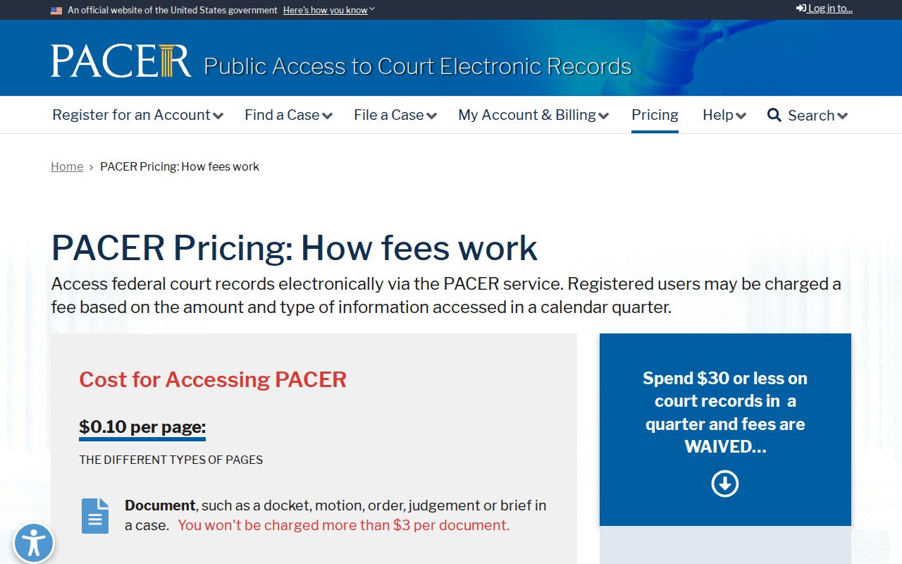 Wayne County Huntington federal court records pricing on the official PACER page